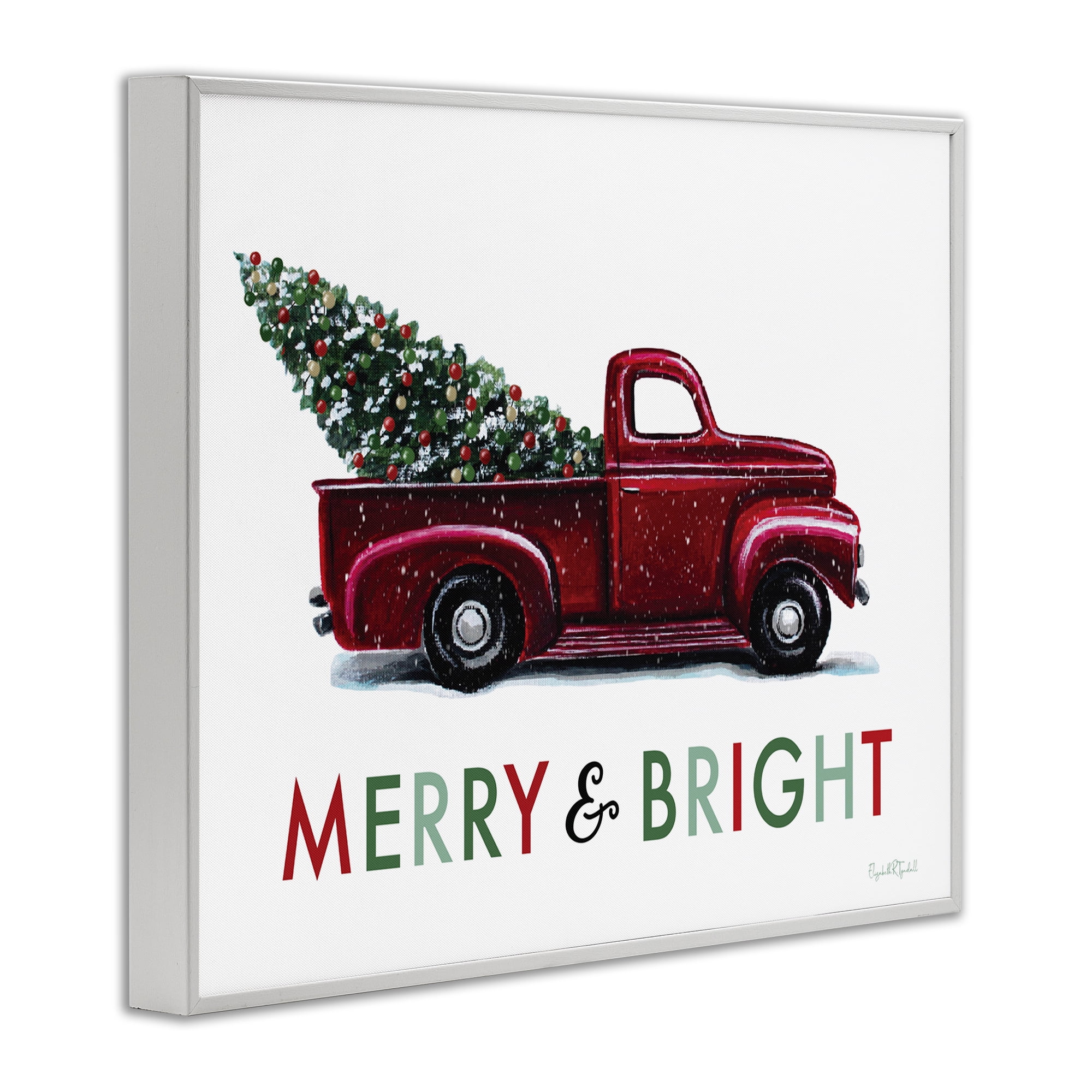 Stupell Industries Merry Bright Christmas Truck Holiday Painting White Framed Art Prints Wall Art, 30 x 24
