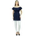 thumbnail image 5 of Bimba Women's Off shoulder Puff Sleeve Tops Elastic Waist Blouse Cotton Tunic, 5 of 9