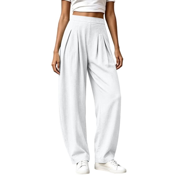 Womens Cotton Pants High Waist Baggy Barrel Loose Fit Boho Pants Summer Beach Vacation Trousers with Pockets