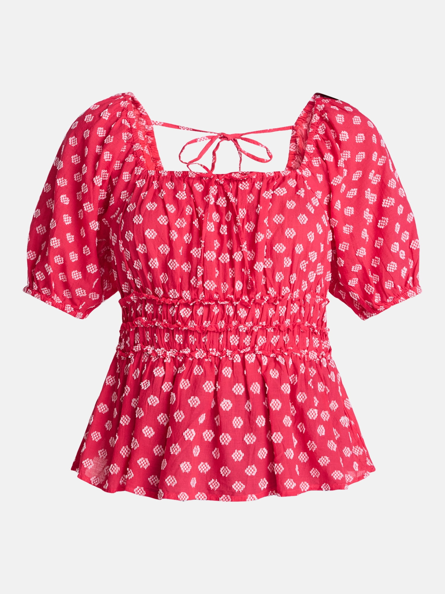 Time and Tru Women's Puff Sleeve Square Neck Top, Sizes XS-XXXL