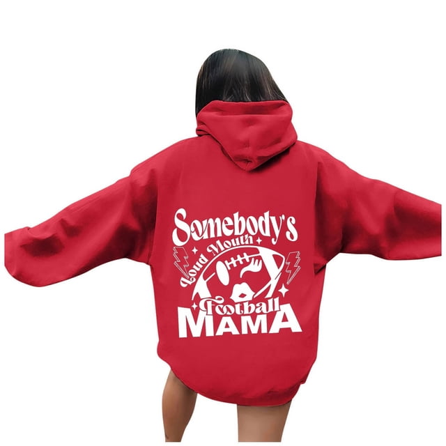 WEAIXIMIUNG Sweat à Capuche Rouge pour Femmes, Imprimé Lettre de Football (Style 4)