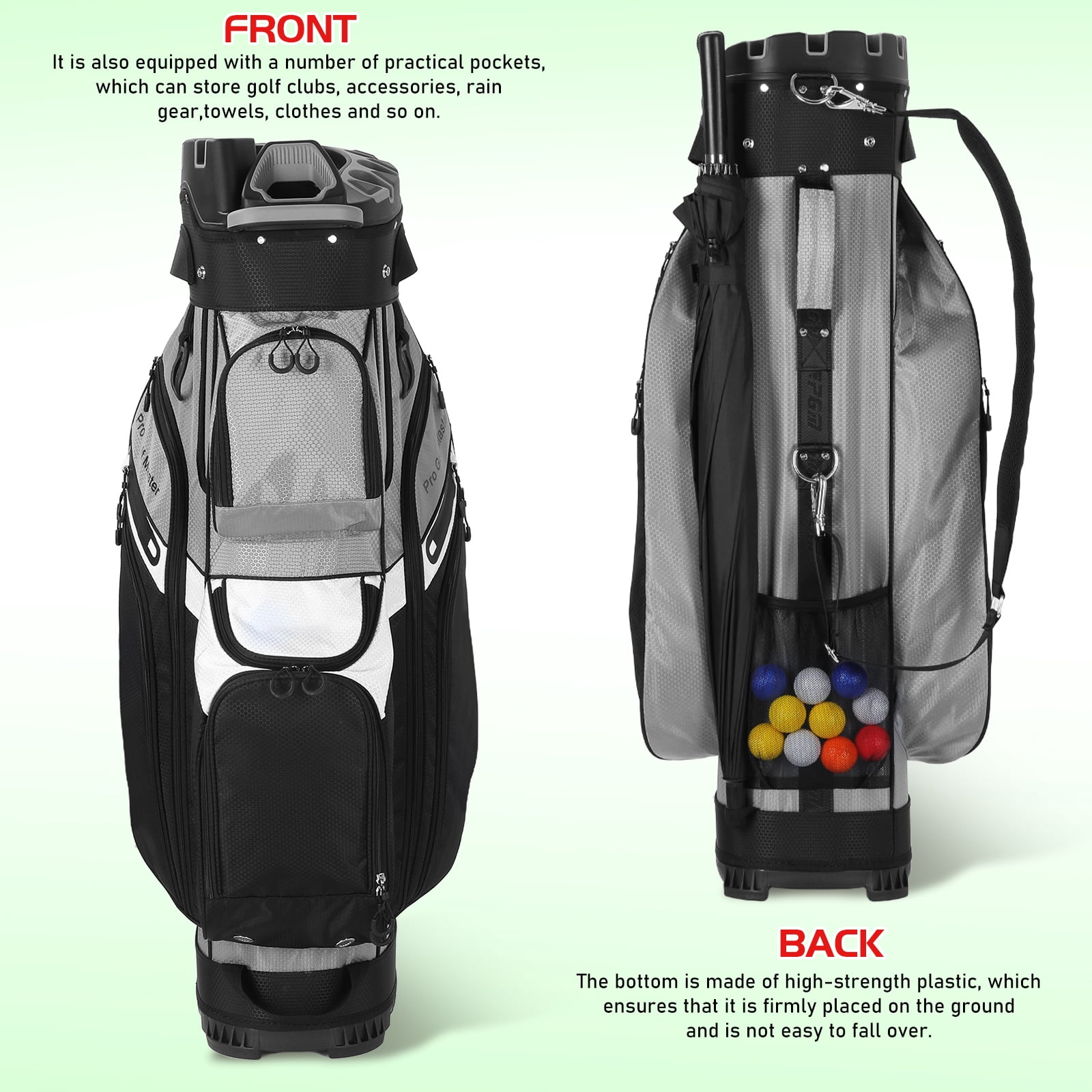 Foxnovo Waterproof Golf Cart Bag for Men Lightweight Black Nylon with Multiple Pockets