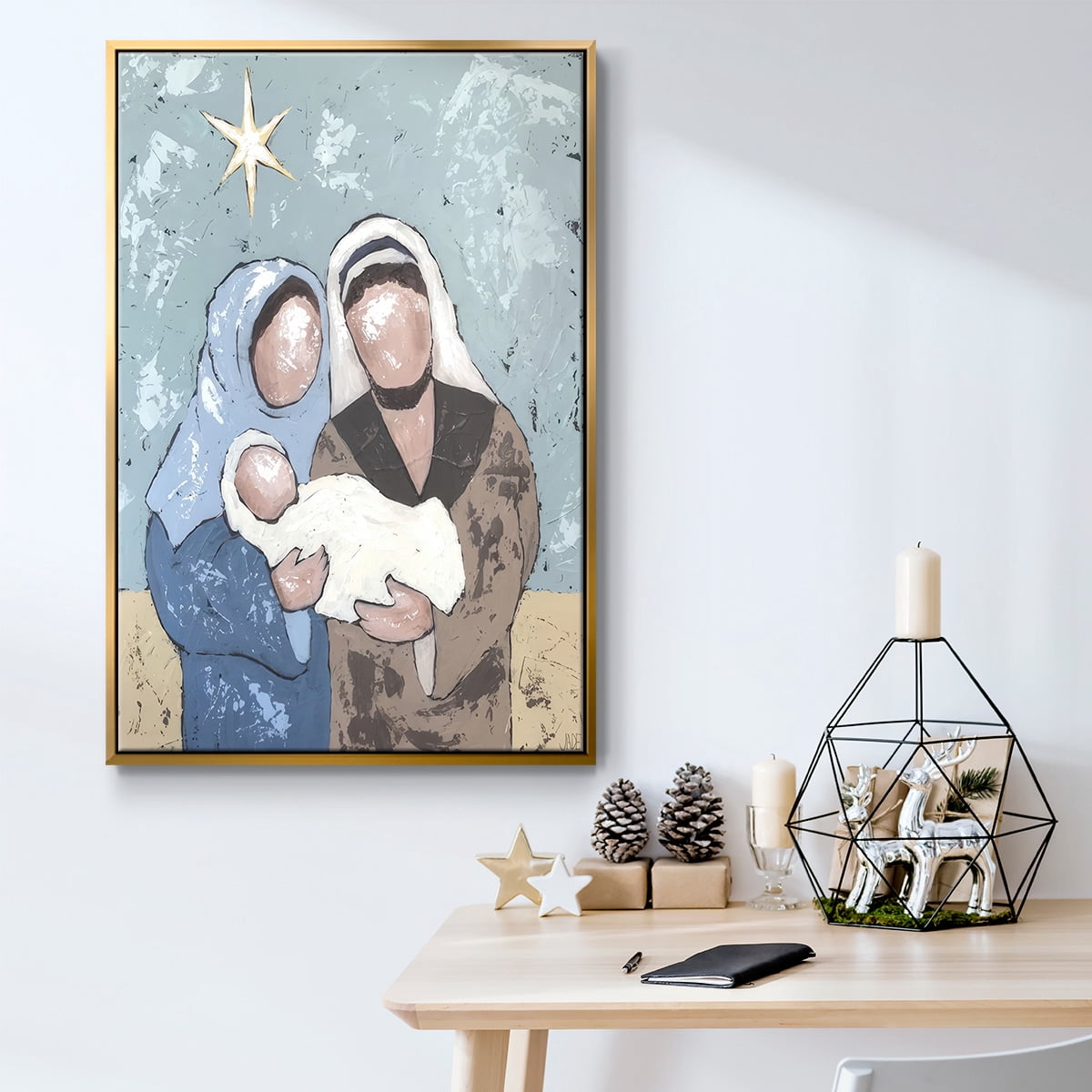 A Silent Night I - Framed Gallery Wrapped Holiday Canvas - 17 x 25 - Gold Frame