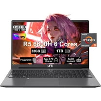 Nimo 2025 Laptop, 15.6"FHD Display Business Gaming Laptop, 6-Cores AMD Ryzen 5 6600H (Beat i5-12450H, up to 4.5GHz), 32GB DDR5, 1TB SSD, 100W Type-C, WiFi 5, Fingerprint, Backlit Keyboard, Windows 11