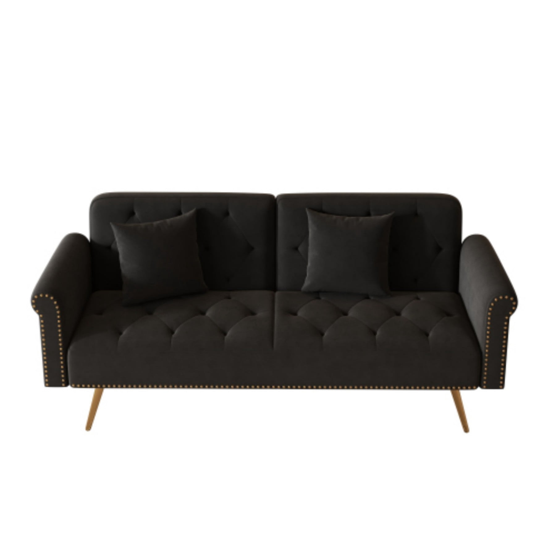 Velvet Sofa Bed, 69.7" Convertible Sleeper Sofa with Nailhead Trim & Pillow for Living Room Bedroom, Black