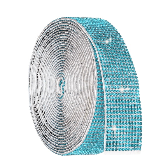 Uxcell 4 Yard Self Adhesive Rhinestone Ribbon, 12 Row Bling Diamond Crystal Strips Stickers for DIY Arts Crafting Wedding Party Car Phone Decoration, Lake Blue