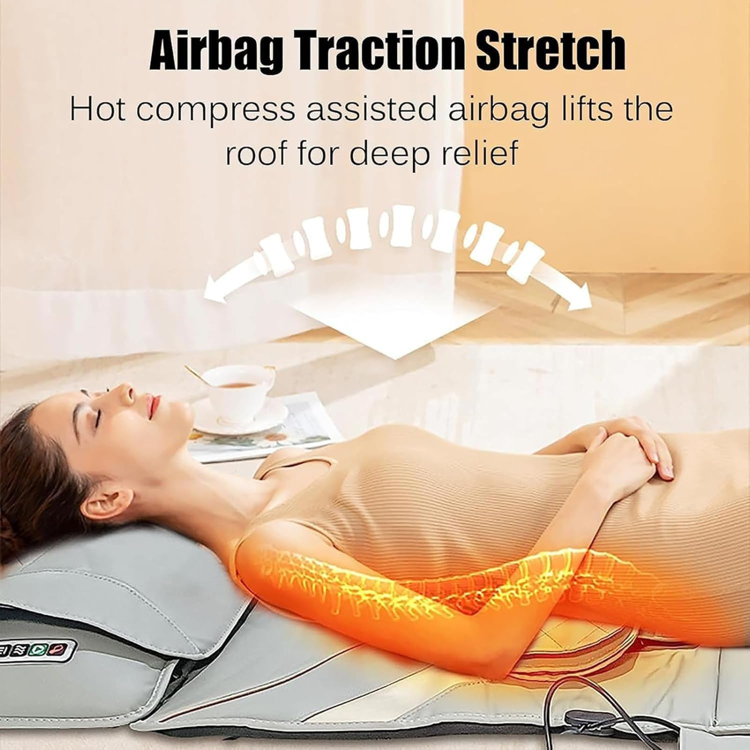 Airbag Massage Mat with Heat & Kneading, 4 Zone Shiatsu Massager for Full Body, Foldable Mattress with Remote, Vibration Massage Pad for Back Neck Hip Leg Relief, Home Office Use