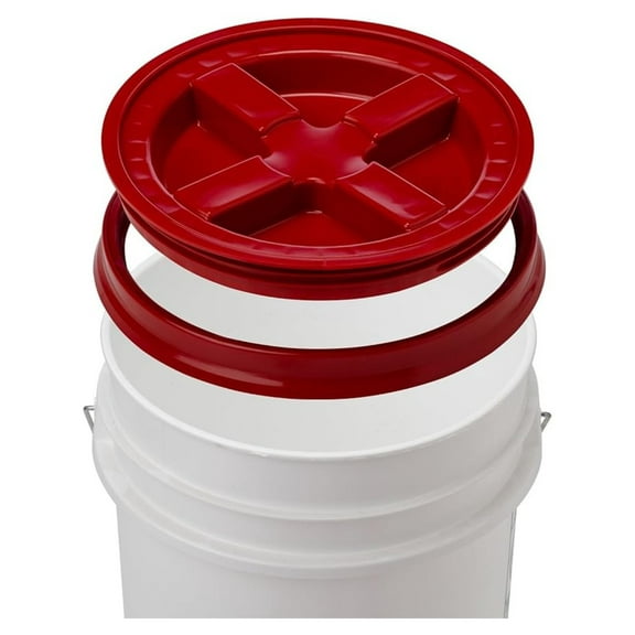 5 Gallon White Bucket & Lid - Food Grade Plastic Pail & Gamma2 Screw Seal Tight Lid (Red)
