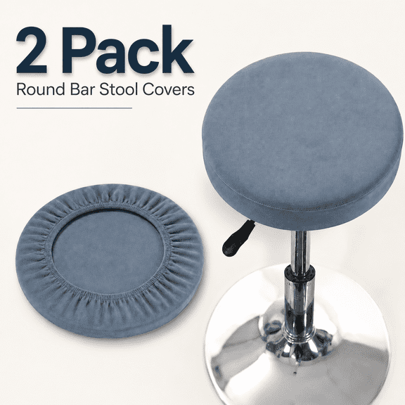 TAVENE 2 Pack Bar Stool Covers Round Stool Covers with Elastic Bands Bar Stool Seat Covers Slipcover Washable Stool Cushion Covers Feature Stretch Thick Fabric, Dia 12"-14", Medium, Stone Blue