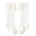 thumbnail image 1 of POINTERTECK Little Girls Stockings  Plain Color/Patchwork Side Bow-Knot Midi Tube Socks  Breathable Elastic Knee-Length Socks, 1 of 5