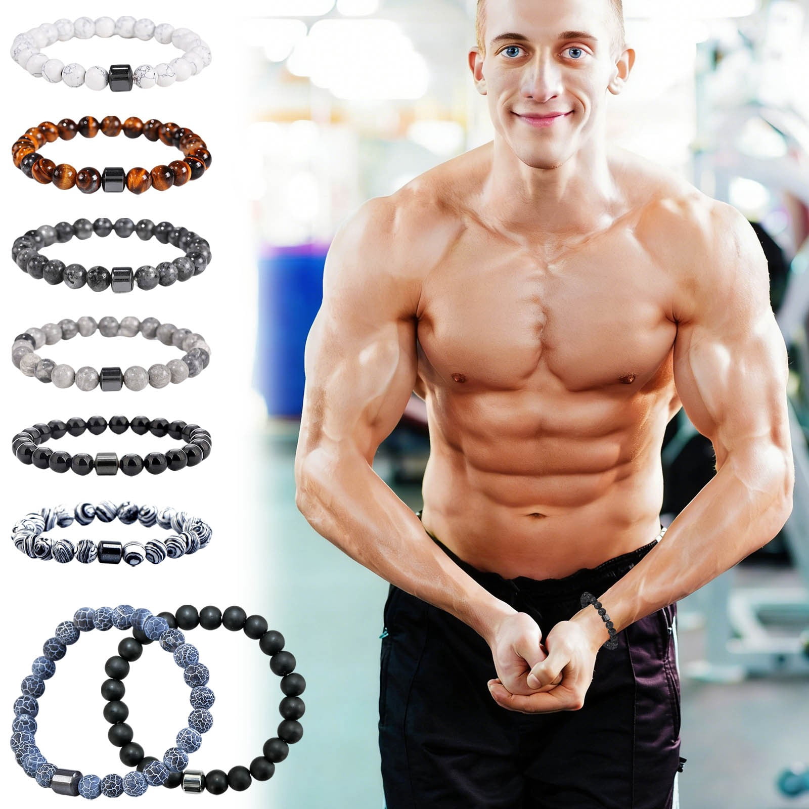 MojoFlow Magnetic Bracelet for Men - Natural Stones Handmade Bracelet with 800 Gauss Magnets, Lightweight & Stylish, Unisex Jewellery Gift