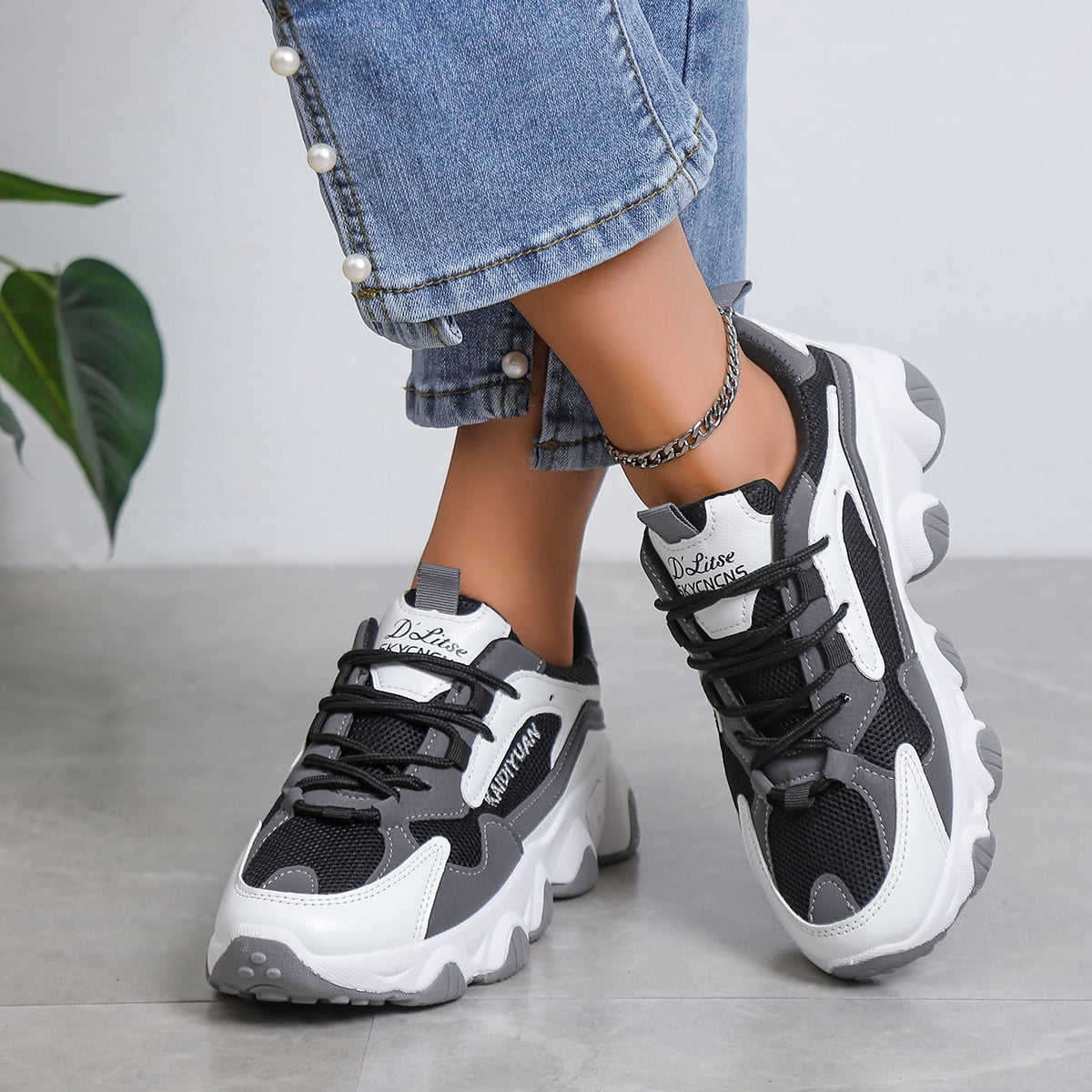 604SERVICE★日本未入荷★l Chunky LongChoker Women's Color-block Lace-up Casual Chunky Sneakers - Walmart.com