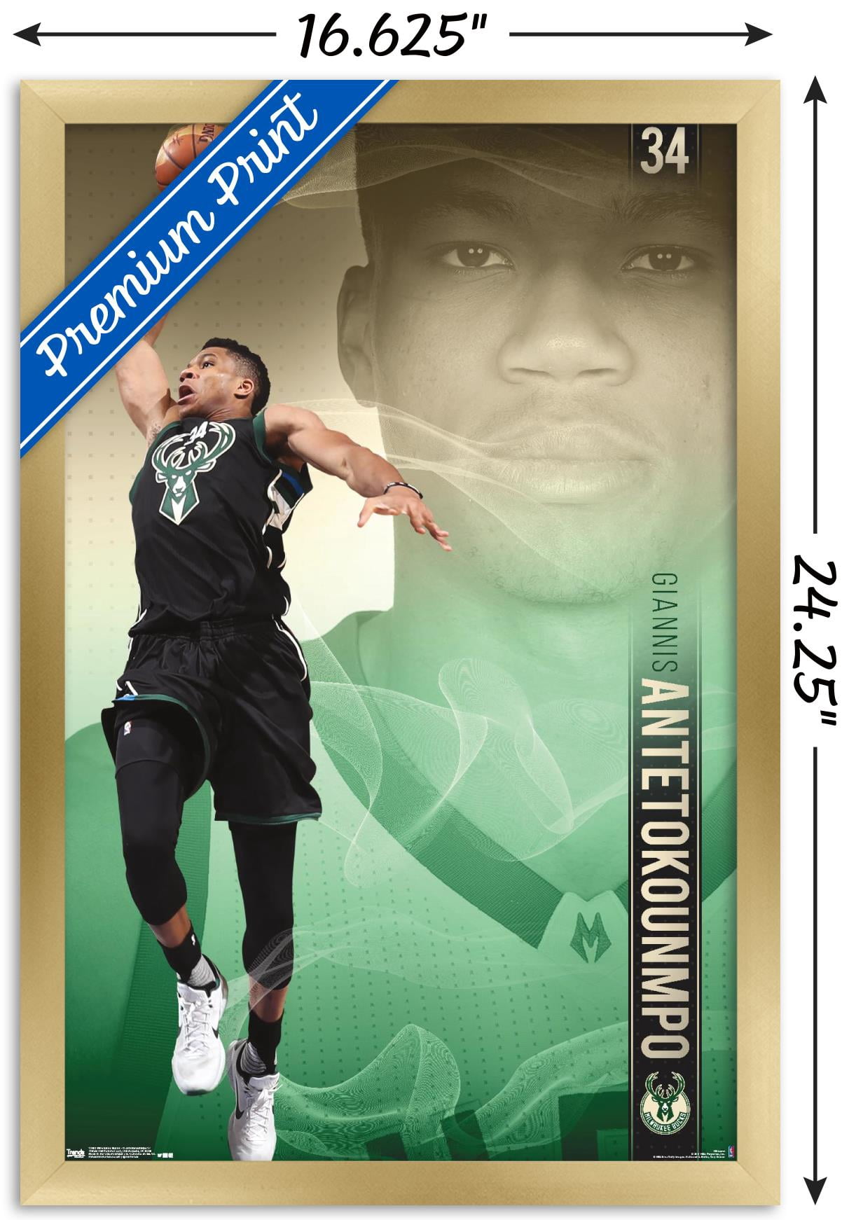 NBA Milwaukee Bucks - Giannis Antetokounmpo 17 Wall Poster, 14.725" x 22.375", Framed