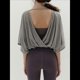 thumbnail image 4 of Camisa de Cuello Redondo Sin Espalda para Mujer, Blusa de Media con Protección Solar, Blusa Informal Holgada de Verano para Hacer Ejercicio y Vacaciones Gris M, 4 of 8