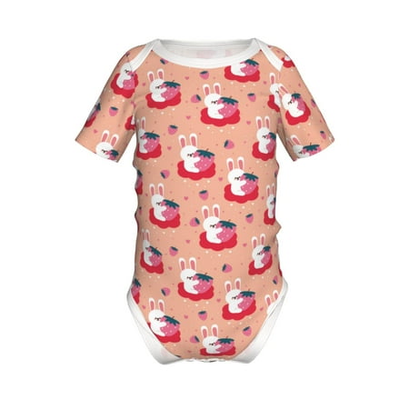 

Coaee Bunny And Strawberry for Soft Baby Short-Sleeve Bodysuit Baby Climbing Clothes Baby Girls Boys Bodysuit Romper-6 Months