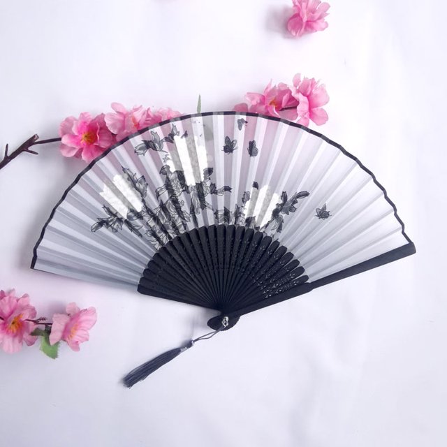 Abanico plegable antiguo para mujer, abanico de tela de seda de bambú, abanico plegable portátil, abanico de regalo, abanico pequeño