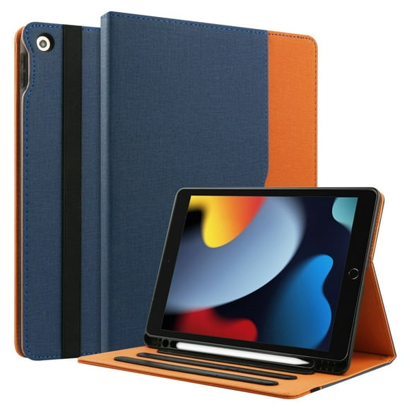 iPad 6th/ 5th Generation Cases, iPad Air 2/ Air Case, iPad 9.7 Inch Case Cover 2018/2017 with Pencil Holder, Auto Sleep/Wake, Multiple Viewing Angles - A1893 / A1954 / A1822 / A1823, Blue/Brown