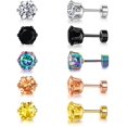 thumbnail image 1 of Screw Back Stud Earrings for Women Mens Hypoallergenic Stainless Steel Barbell Screw-on Backs Earring Studs 6MM Cubic Zirconia Inlaid Nickel Free Ear Studs (5 Colors), 1 of 6