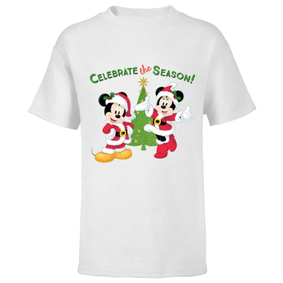Disney Santa Mickey Minnie Celebrate Season Holiday - Short Sleeve T-Shirt for Kids - Customized-White