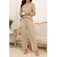 thumbnail image 5 of Ekouaer Womens Ribbed Knit Pajamas Set V Neck Long Sleeve Pj Set 2 Piece Matching Sleepwear Top and Pant Loungewear, 5 of 6