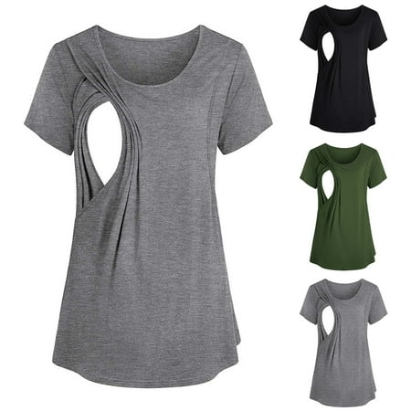 

Tejiojio Maternity/Labor/Nursing Clothing Clearance Fashion Solid Short Sleeve Breast-Feeding Pregnant Woman Maternity Blouse