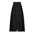 thumbnail image 3 of YUEJUIR Ladies Summer Maxi Skirts Solid Cotton and Linen Half Length Slit Hip Midwaist Skirt (Black,XL), 3 of 4