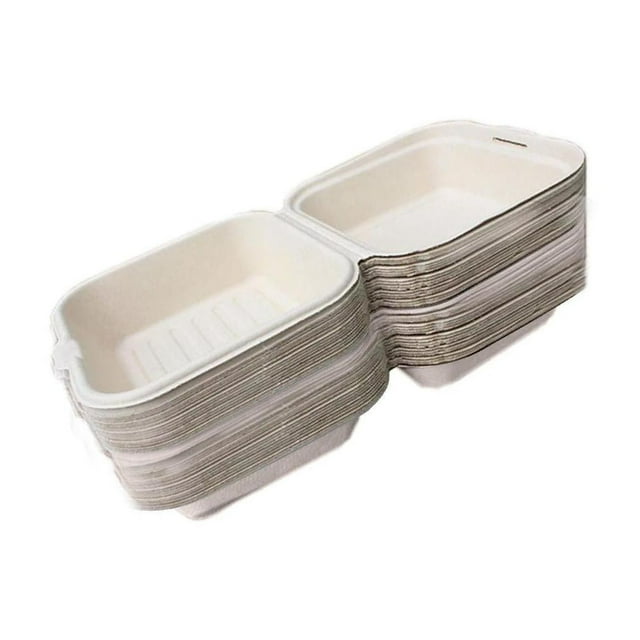 Baohd Compostable Clamshell Take Out Food Containers to go Containers Beige 50pcs