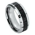 thumbnail image 1 of Custom Personalized Engraving Wedding Band Ring Set for Him & Her - 8mm High Polished Beveled Edge with Notches & Black IP Plated Hammered Finish Center, 1 of 6
