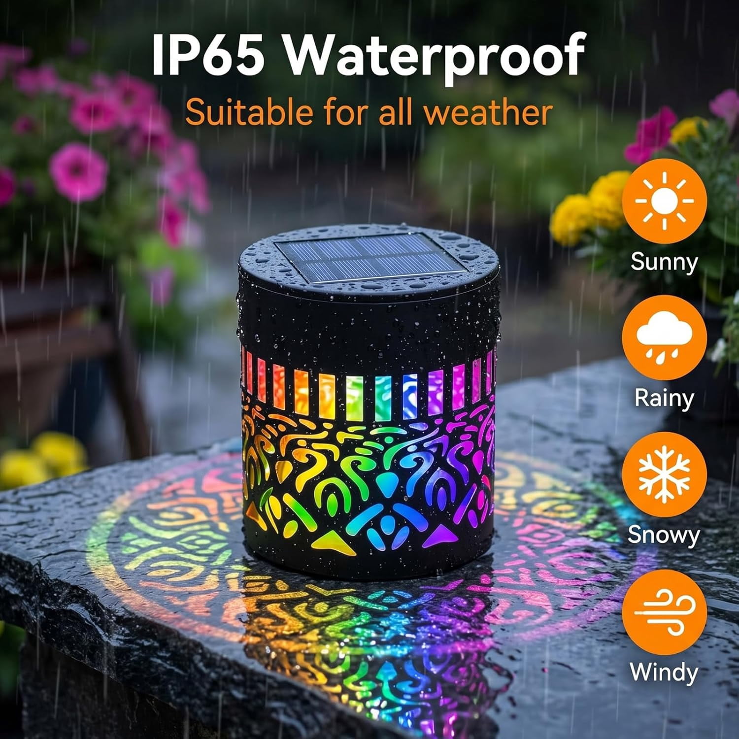 2-Pack Solar Mandala Wall Lights – 7-Color Changing Projector, IP65 Waterproof, For Garden, Fence, Steps & Patio Decor