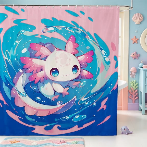 Manfei 3D Print Axolotl Shower Curtain 72Wx72L,Animals Pattern Bathroom Curtain