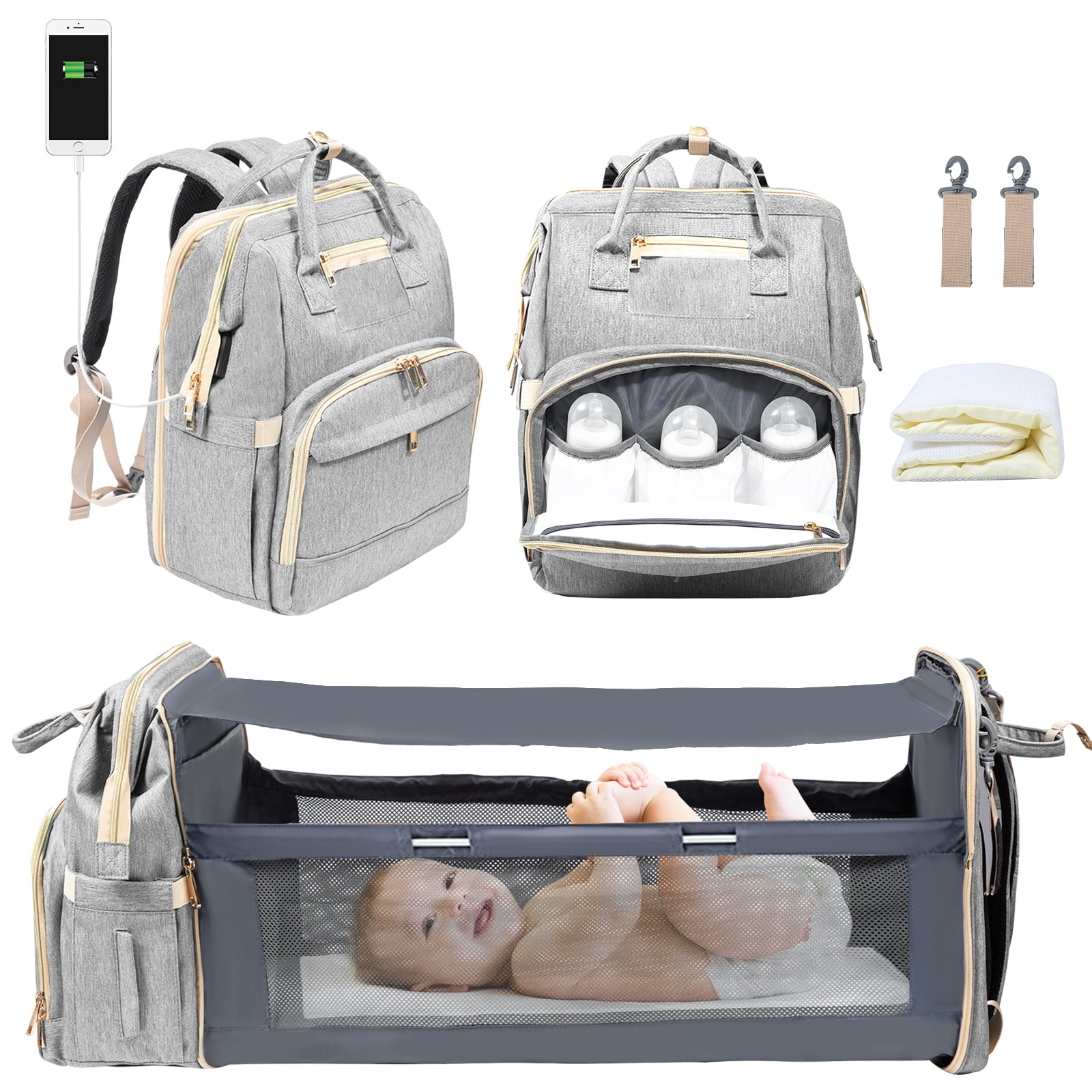 Artiflr Baby Diaper Bag Backpack, Multifunction Folding Bed Bag Back ...