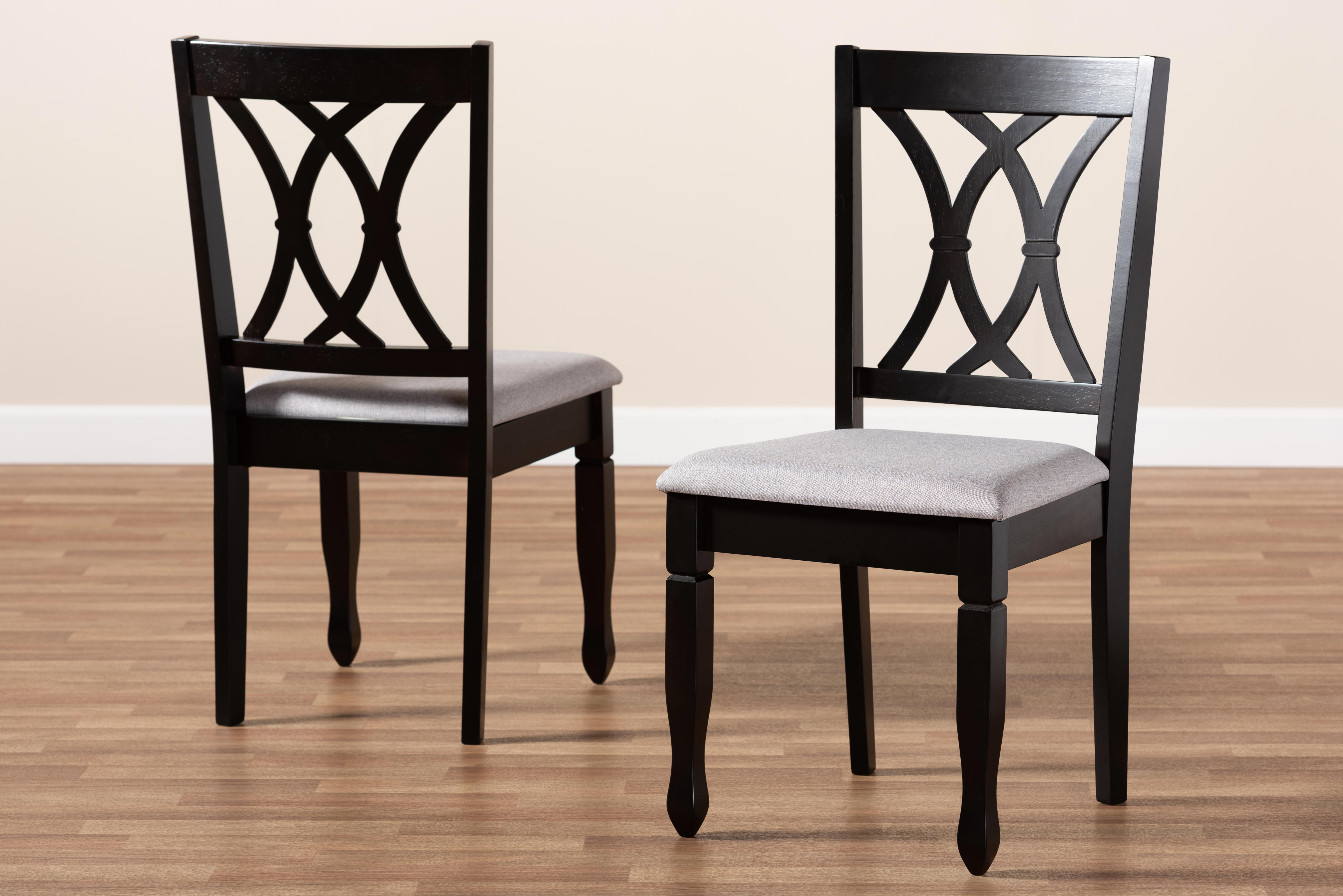 Baxton Studio Reneau Modern and Contemporary Grey Fabric Upholstered Espresso Brown Finished Wood 2-Piece Dining Chair Set Set