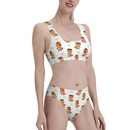 Uemuo Cute Little Pirate Red Panda Printed Women s High Waisted Bikini Sets Sporty Two Piece Swimsuits Color Block Cheeky High Cut Bathing Suits-Small