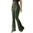 thumbnail image 3 of Biekopu Women Elastic High Waisted Flare Bell Bottoms Pants Slim Velvet Ribbed Rib Knit Yoga Bootcut Leggings (Green, Small), 3 of 7