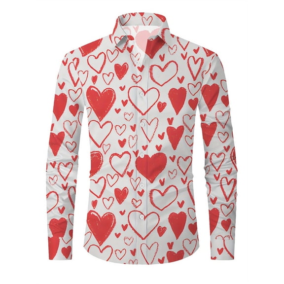 BlankRift Slim Fit Dress Shirts for Men Valentines Love Heart Print Lapel Button Up Shirt Men Date Night Outfit Tops Regular Fit Casual Lightweight Men's Dress Shirt Black L
