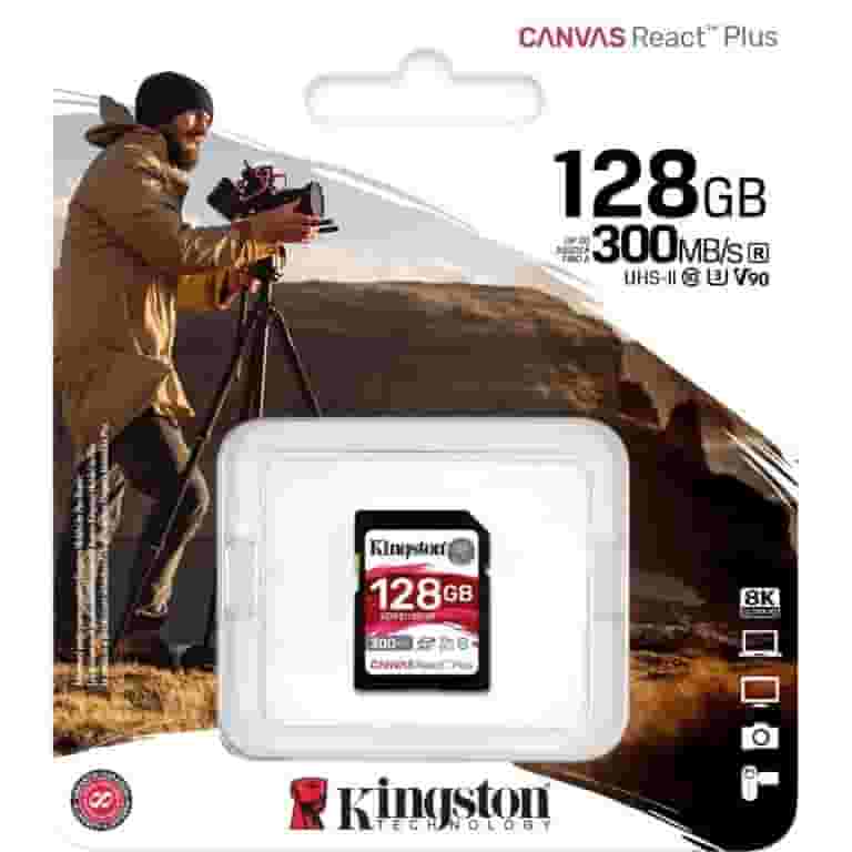 Kingston Canvas React Plus 128 GB Class 10/UHS-II (U3) V90 Kingston Canvas React Plus 128 GB Class 10/UHS-II (U3) V90