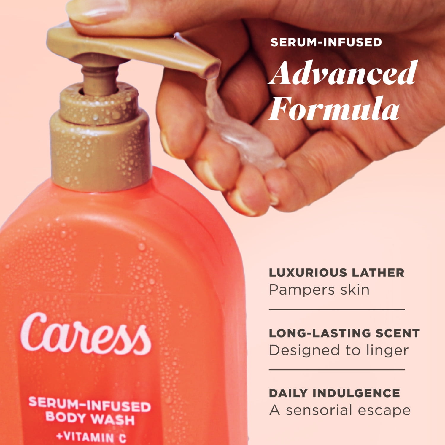 Caress Creamy Guava Nectar Body Wash, Serum-Infused Moisturizing Wash, Long-Lasting Fragrance, 20 oz