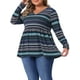 thumbnail image 4 of Blusas de mujer de talla grande Agnes Orinda, tops estilo babydoll vintage a rayas, con cuello en V, de manga larga, con cintura elástica, casual, 4X, azul, 4 of 6
