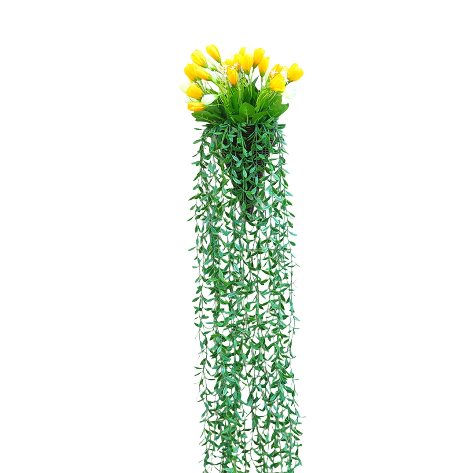 Votnto 9.84×39.37IN Artificial Tulip Hanging Planter, Faux Green Weeping Vine with Tulip Blooms for Wedding Wall Home Decor