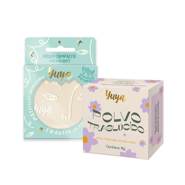 Polvo compacto matificante Yuya Natural Beige 12g y Polvo translúcido 16g