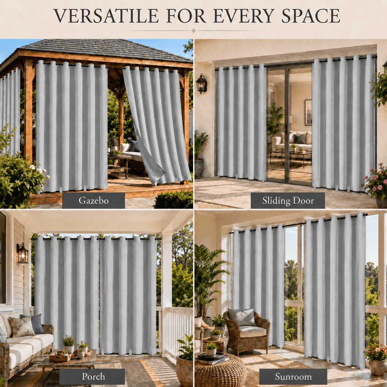 Lapalife Outdoor Curtains for Patio Waterproof 71 x 84 in Windproof Grommet & Back Tab Thermal Insulated Keep Privacy for Yard Porch, 1 Panel