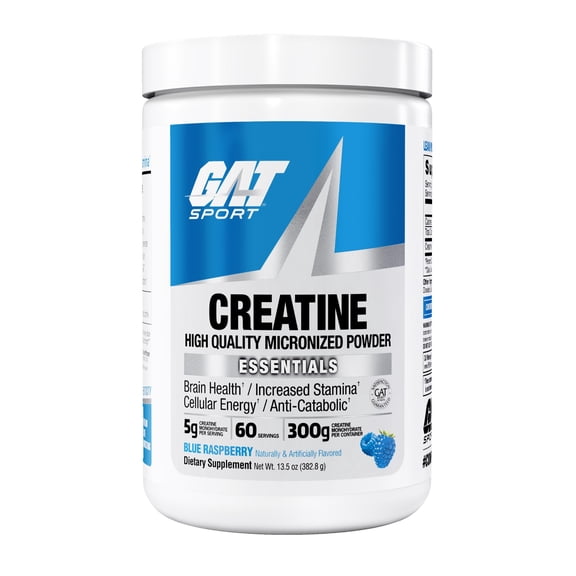 GAT SPORT CREATINE MONOHYDRATE, Blue Raspberry, 13.5 oz (60 Servings)