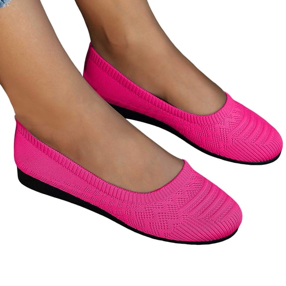 Women's Lightweight Ballet Flat Shoes Wedge Solid Color Slip On Low Top Dress Shoes Breathable Knit Barefoot Shoes Pink Size 7.5