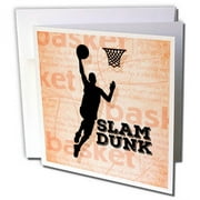 3dRose Basketball Player Slam Dunk Sporty Silhouette in Orange and Black - Greeting Card, 6 by 6-inch