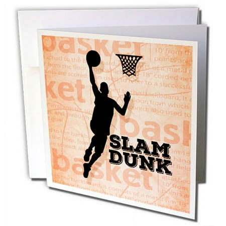 3dRose, Basketball Player Slam Dunk Sporty Silhouette in Orange and Black, 1 Greeting Card with envelope
