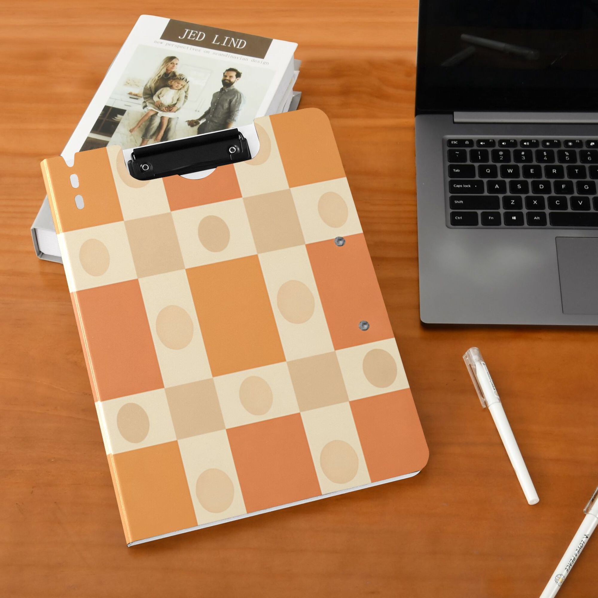 FORMRS A4 Clipboard Folder with Pen Holder Horizontal Foldable School Office Binder, Geometric Pattern