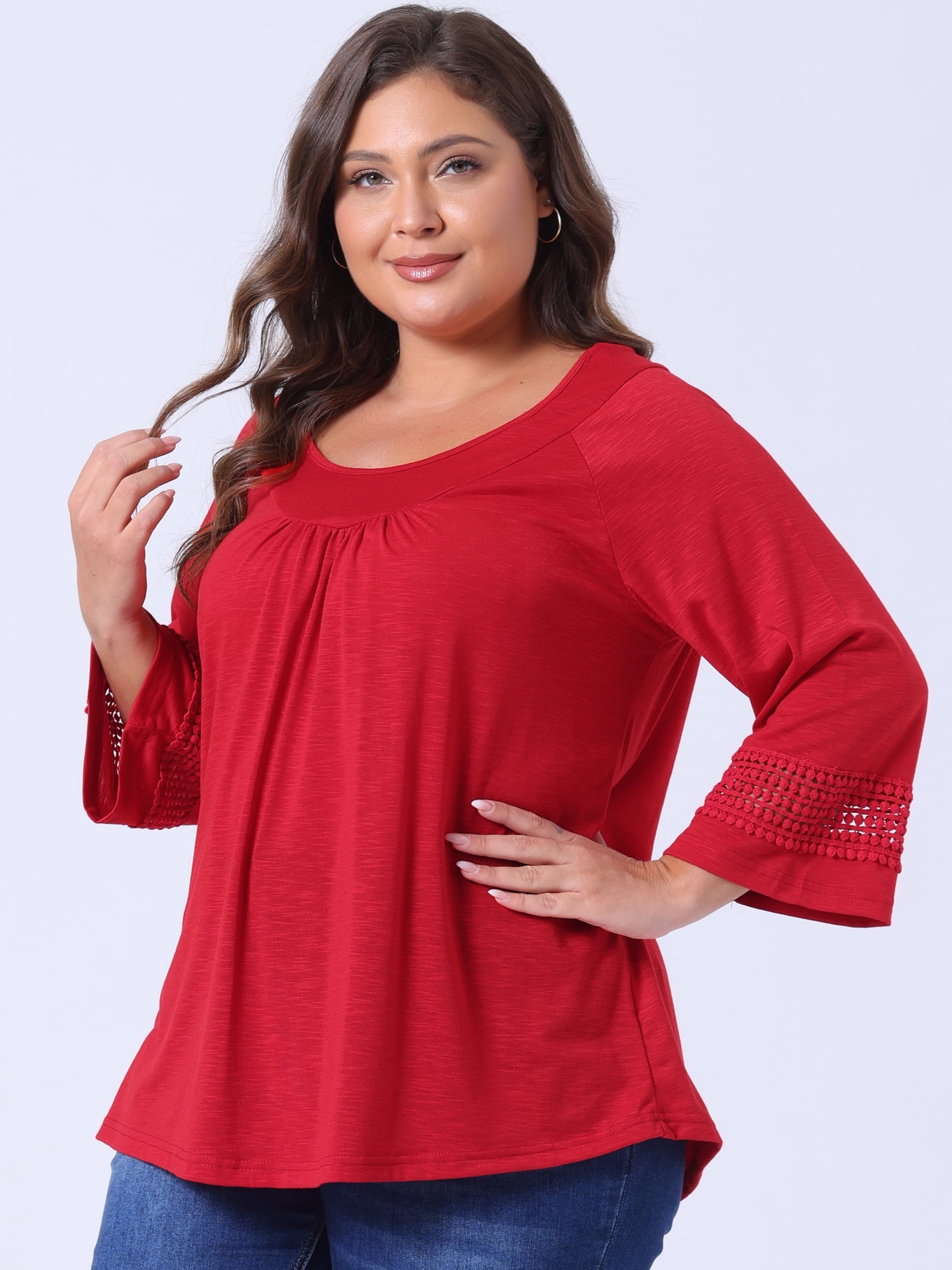 DARING DIVA Women's Plus Size Winter Kimono Long Sleeve Casual Top 3X Red