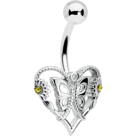 Body Candy Womens 14G 316L Surgical Steel Navel Ring Piercing Heart Flower Butterfly Belly Button Ring