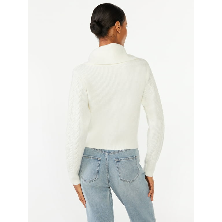 zip front cable knit sweater