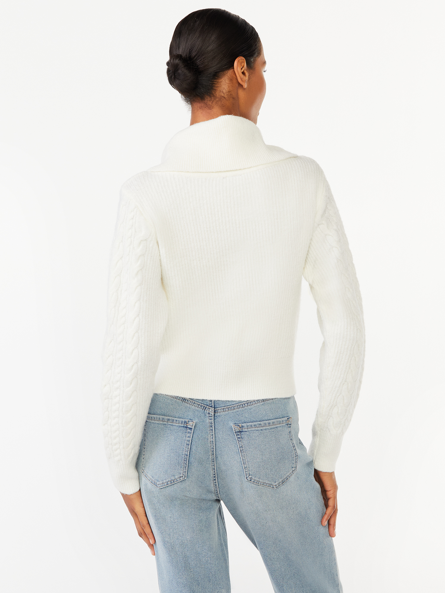 Scoop Women's Zip Front Cable Knit Sweater - image 4 of 5